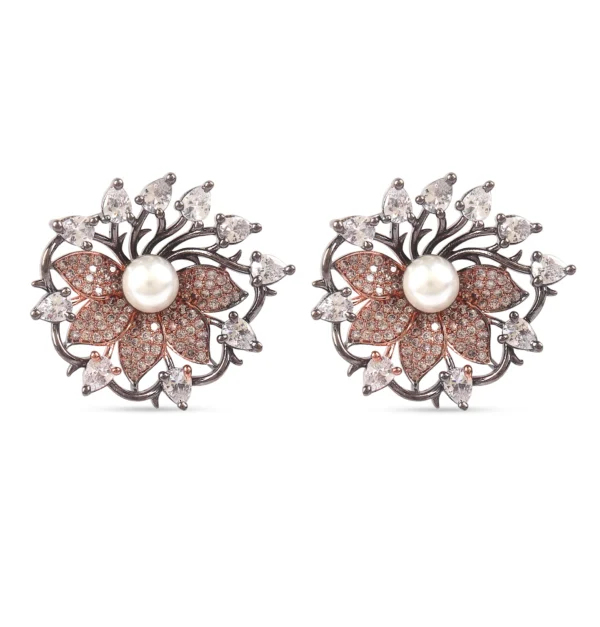 Anti-Tarnish Golden Earring with Shaded Black Stone - Image 5