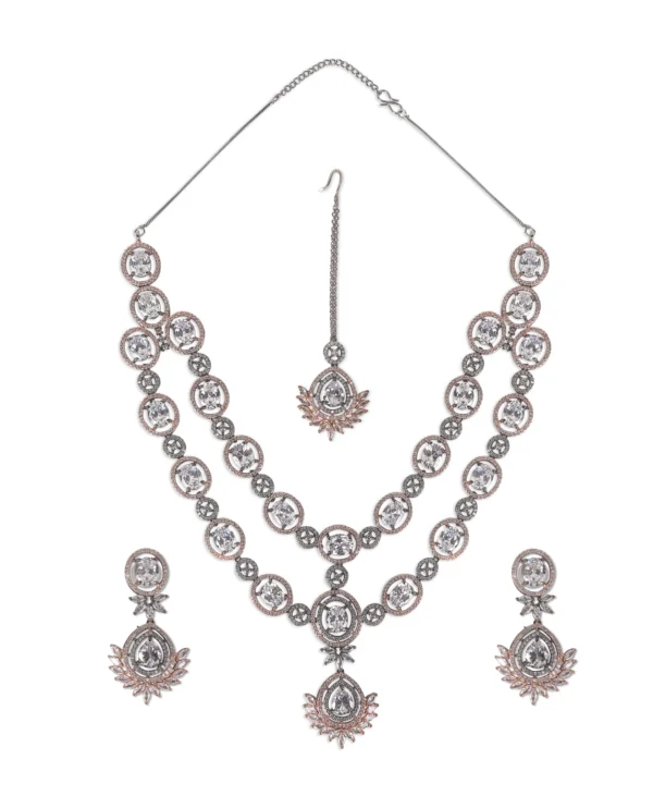 Tasmaye premium Rose Gold plated American Diamond necklace set Wedding Special