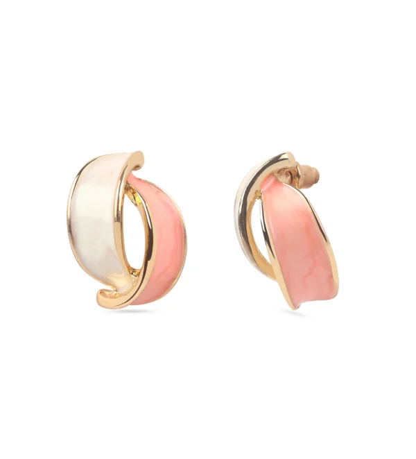 Anti-Tarnish Dual Peach and White Enamel Earring - Image 2