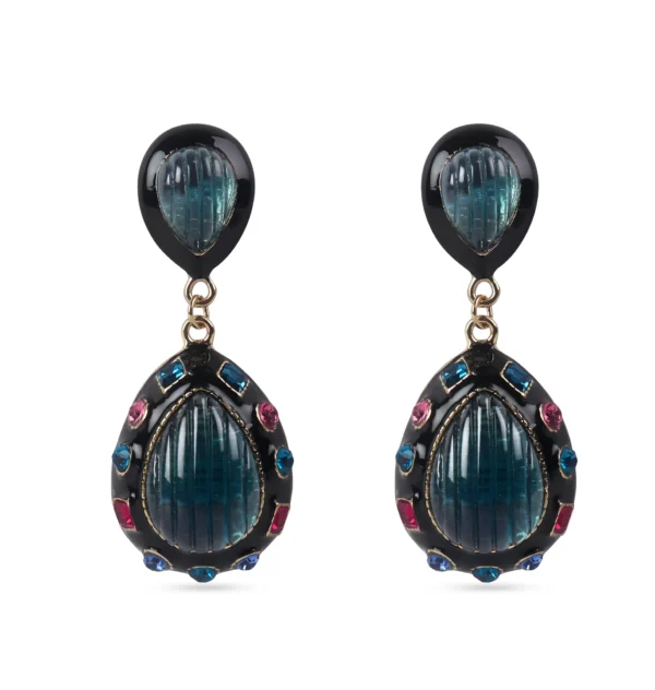 Alloy Enamel Blue Glass Water Drop Earring - Image 3