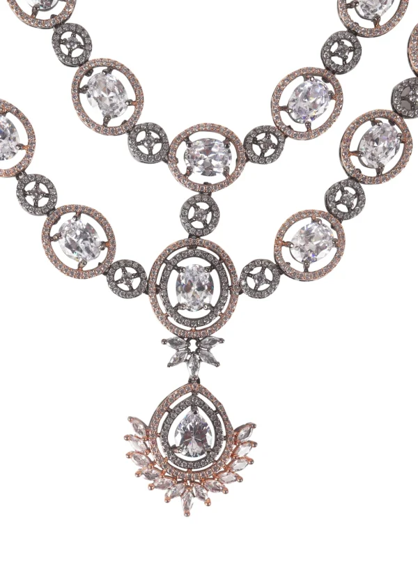 Tasmaye premium Rose Gold plated American Diamond necklace set Wedding Special - Image 7